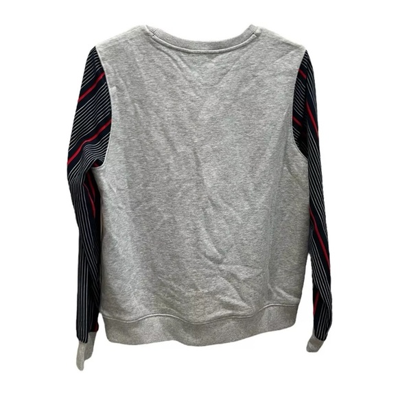 Tommy Hilfiger Ladies Sz M Gray Heather Logo Sweater Striped Sleeve Crew Neck - Picture 2 of 4